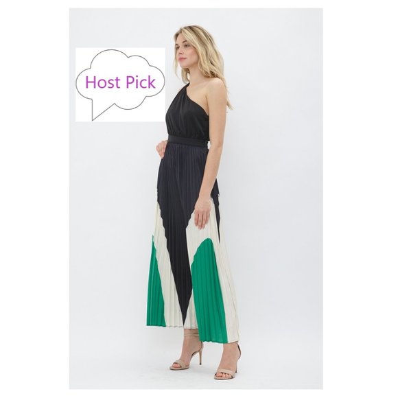 One Shoulder Pleated Dress Black Maxi Dress Evening Dresses for Women - Picture 2 of 5